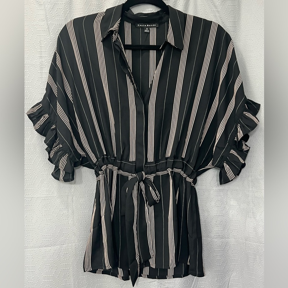 NWOT Black Blouse with Pink Stripes